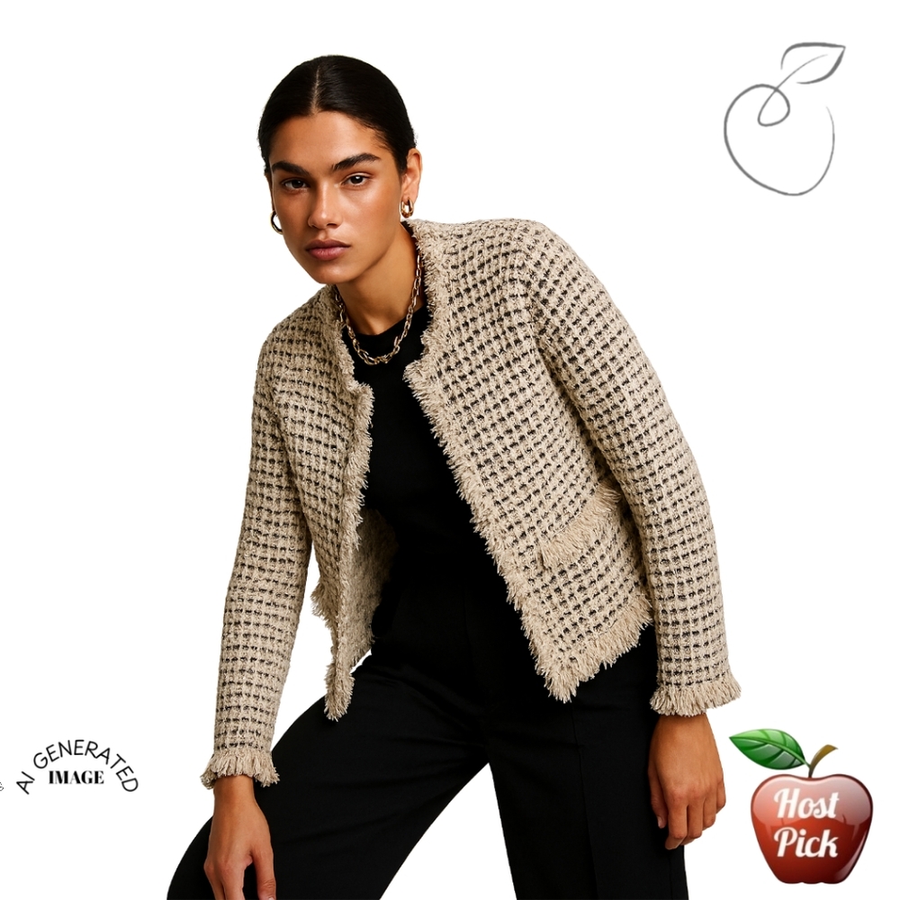 CHICO'S FRINGE TRIMMED CARDIGAN 1 / 8